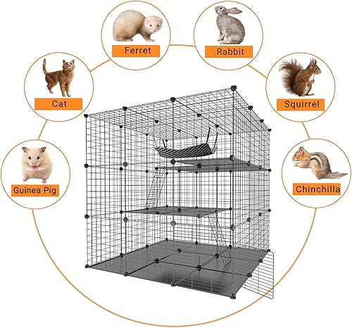 Vista 5 de IKARE Jaula grande para gatos para interiores y mascotas, recintos para animales pequeños, parque de juegos desmontable con 3 puertas, 5 niveles