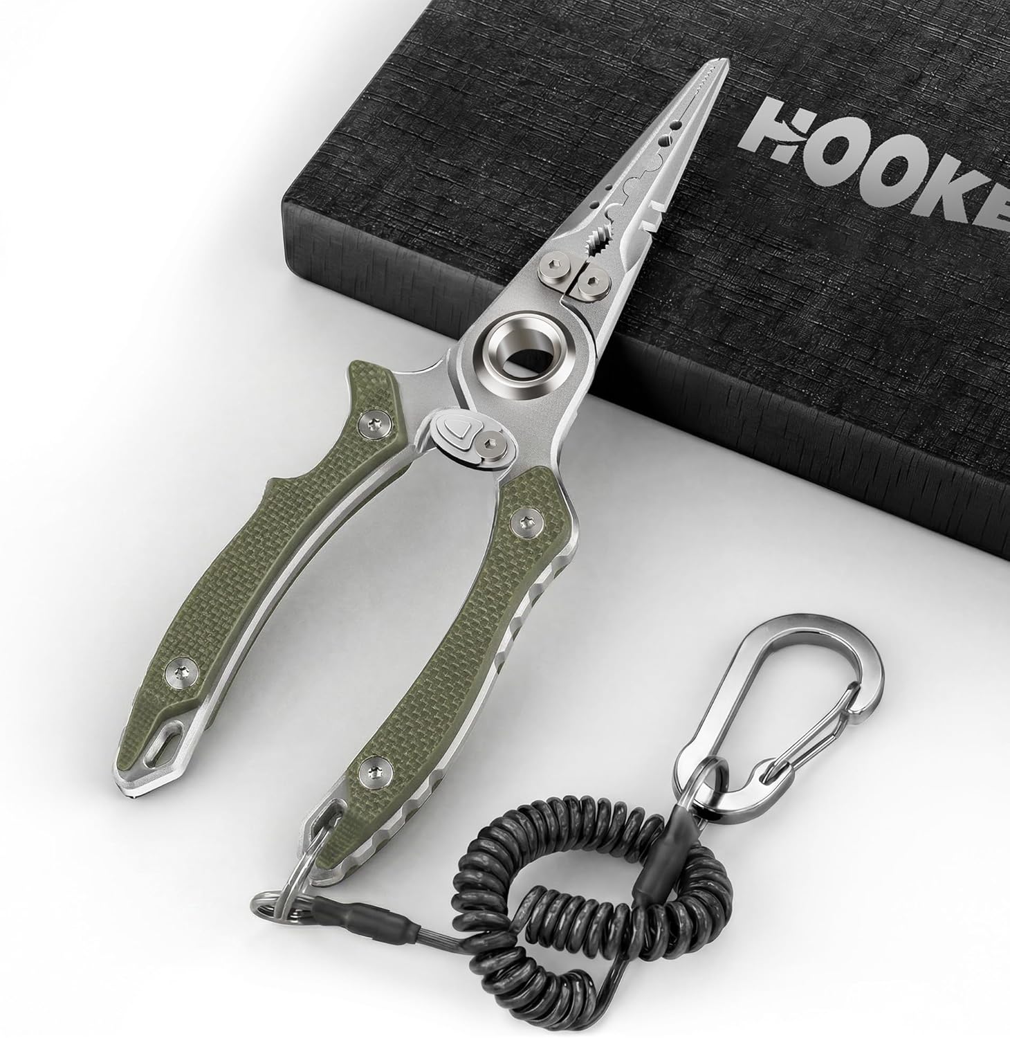 HOOK-EZE 17-4 Fishing Pliers with Unique Anti-Twist Design, 7.1" Saltwater 630 Stainless Steel Fishing Gear with G10 Handles, Multi-Function Split Ring Pliers, Fish Hook Remover Tool