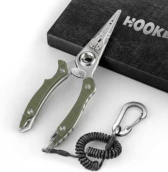 HOOK-EZE Anti-Twist Fishing Pliers with Multi-Function Design, 7.1" Saltwater 17-4 Stainless Steel Fishing Gear with G10 Handles, Split Ring Pliers, Fish Hook Remover Tool