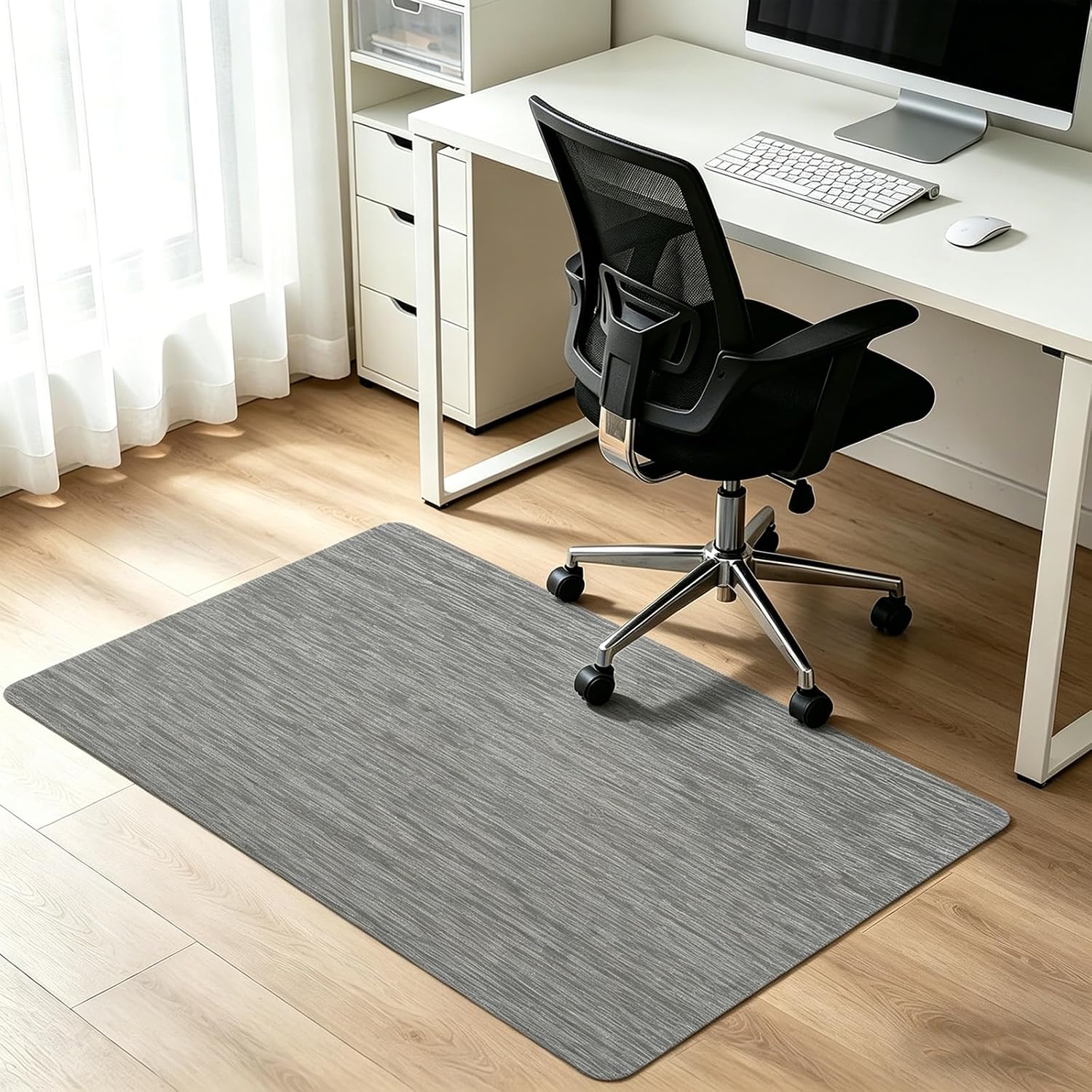Bsmathom Office Chair Mat for Hardwood Floor, 36" x 48" Desk Computer Chair Mat for Hard Wood and Tile Floor, Anti-Slip Hard Floor Protector Chair Mat, PVC Mat Desk Rug for Office Home, Black Gray