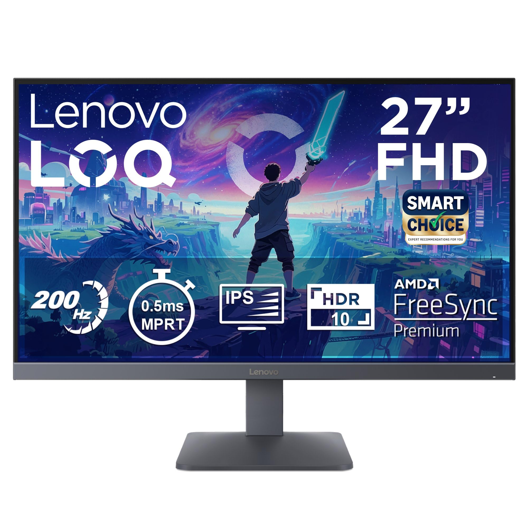 Lenovo LOQ 27-10 (Smartchoice) | 27" (68.5cm) FHD (1920x1080) IPS 200Hz Gaming Monitor | 0.5ms, HDR10 Compliance, AMD FreeSync, 99% sRGB, 2xHDMI 2.1 TMDS, 1xDP 1.4| Tilt | Lunar Grey | 68F2GACBIN