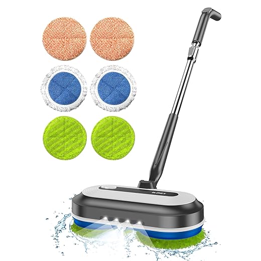 Cordless Electric Mop, Electric Spin Floor Mop with LED Headlights & Water Sprayer, Long-Lasting Battery, Large 290ml Tank, Self-Propelled Floor Cleaner with Adjustable Tube for All Floors