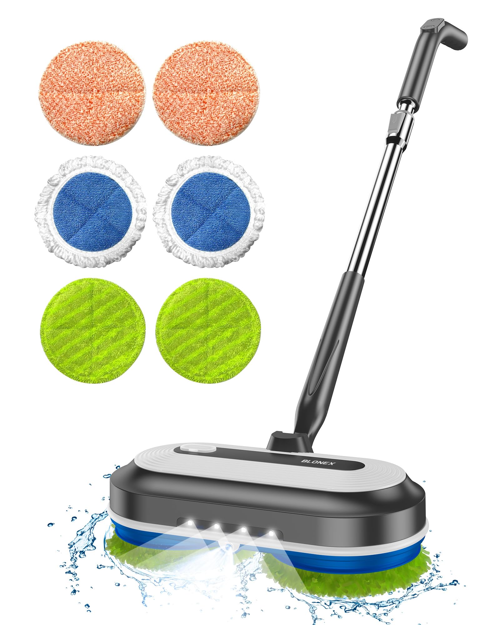 Cordless Electric Mop, Electric Spin Floor Mop with LED Headlights & Water Sprayer, Long-Lasting Battery, Large 290ml Tank, Self-Propelled Floor Cleaner with Adjustable Tube for All Floors