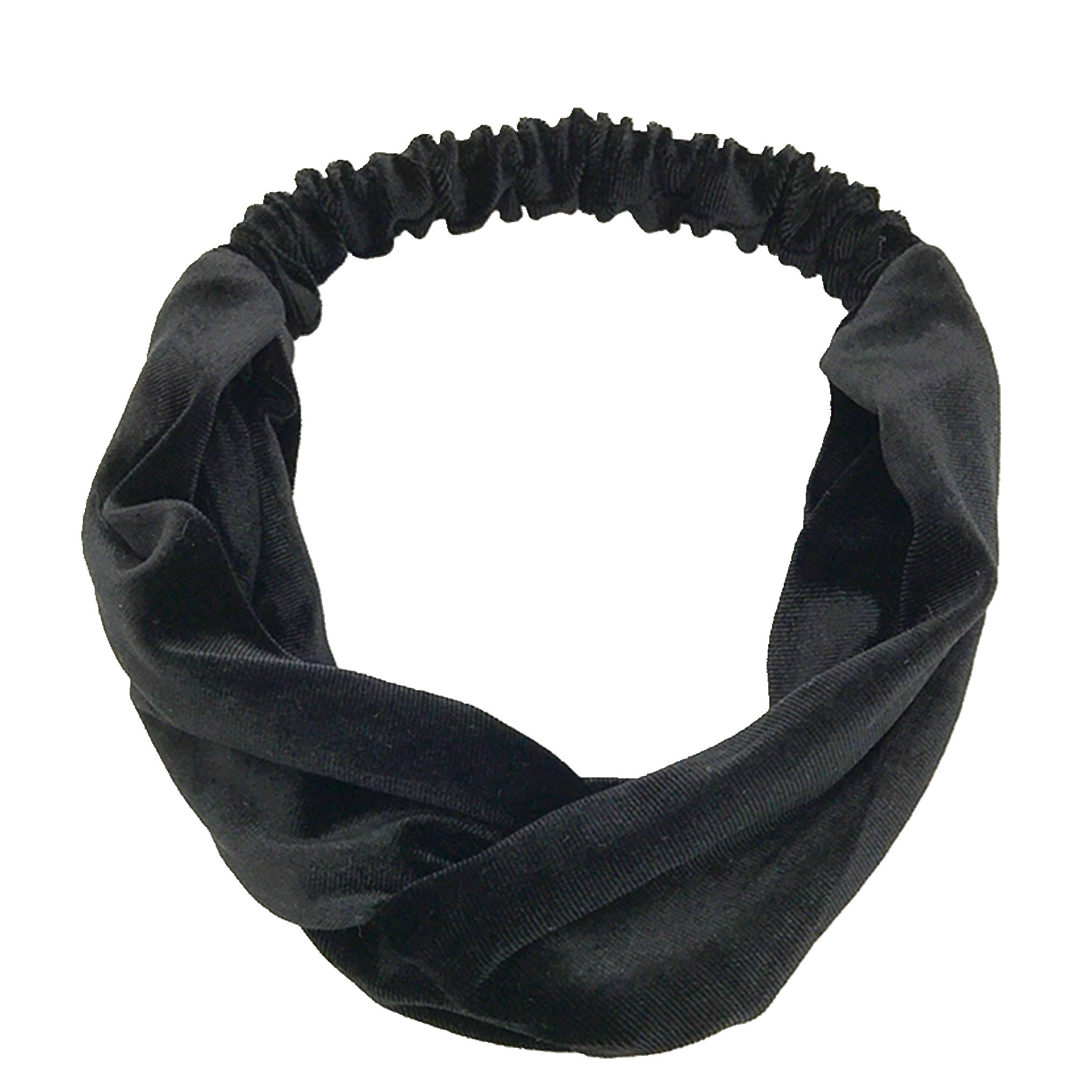 Women's Black Shimmer Velvet Twist Knot Headband Elastic Plain Turban Hairband Yoga Sport Lady (Black)