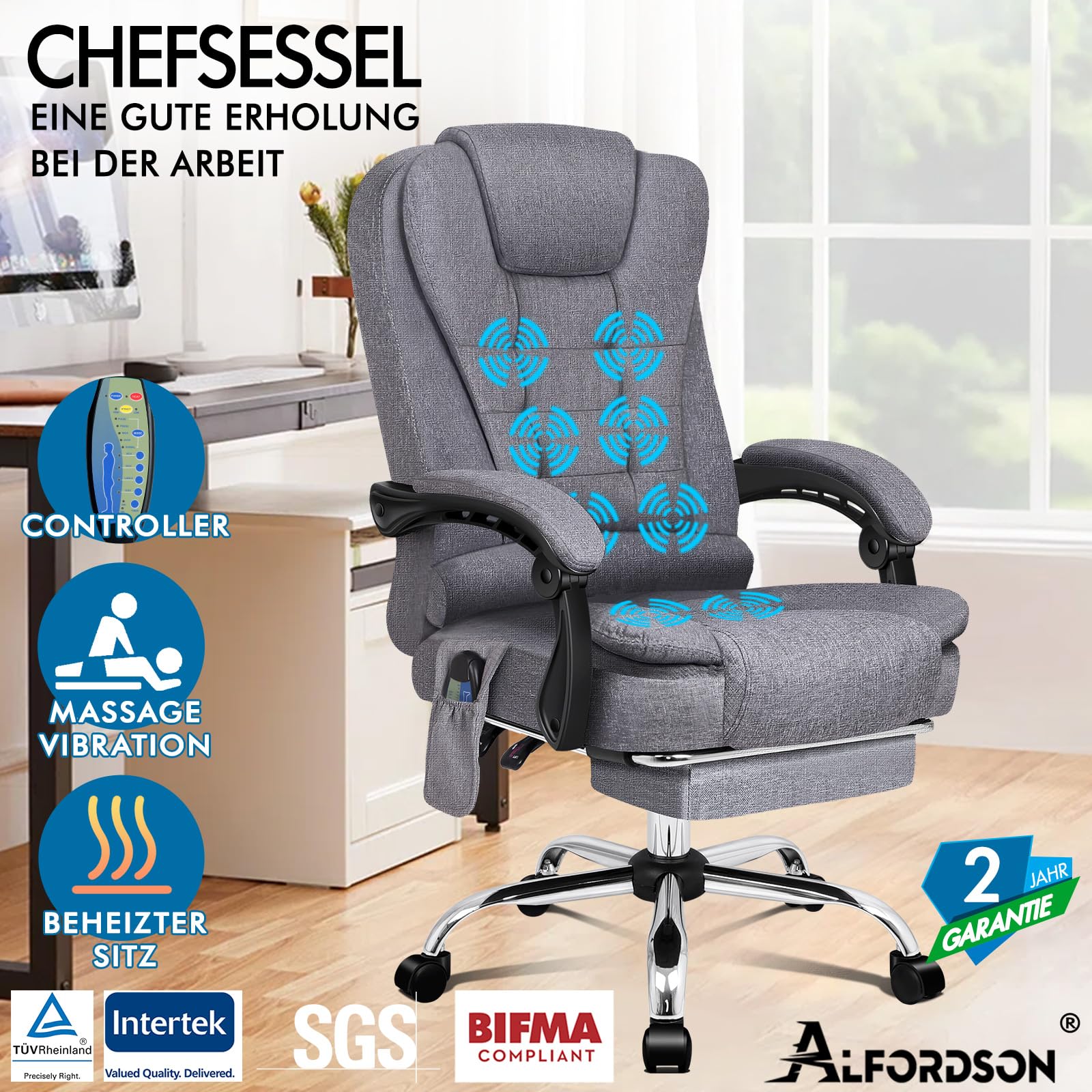 ALFORDSON Bürostuhl 'Wale' - Ergonomisch Mit Mesh-Rücken & Verstellbaren Armlehnen