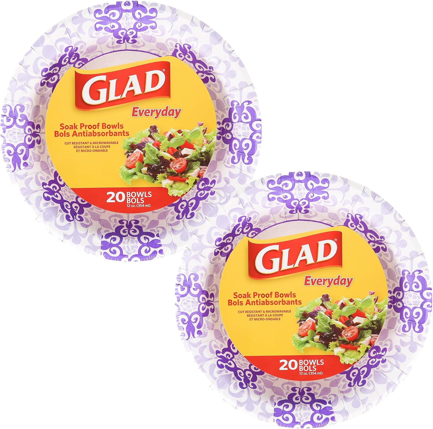 Glad Round Disposable Paper Bowls, Green Victorian Design - Heavy Duty, Soak Proof, Cut-Resistant, Microwavable Bowl for All Foods & Daily Use, 16 Oz, 50 Count - 6 Pack