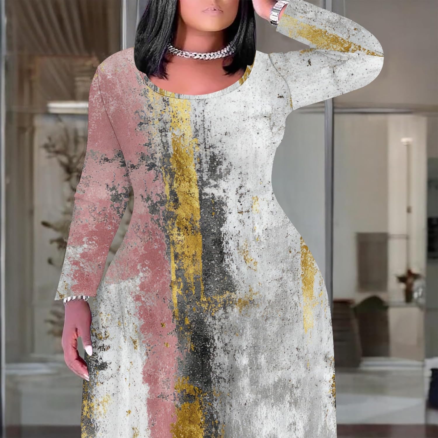 PinkPatty Plus Size Maxi Dress for Curvy Women Crew Neck Long Sleeves Casual Dress Vacation Sundresses with Pockets - Image 8