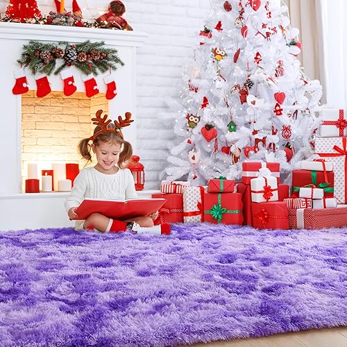 Miniatura 4 de AROGAN Alfombras suaves de arco iris para habitación de niñas, de 5 x 8 pies, esponjosas y esponjosas para dormitorio de niñas, alfombra