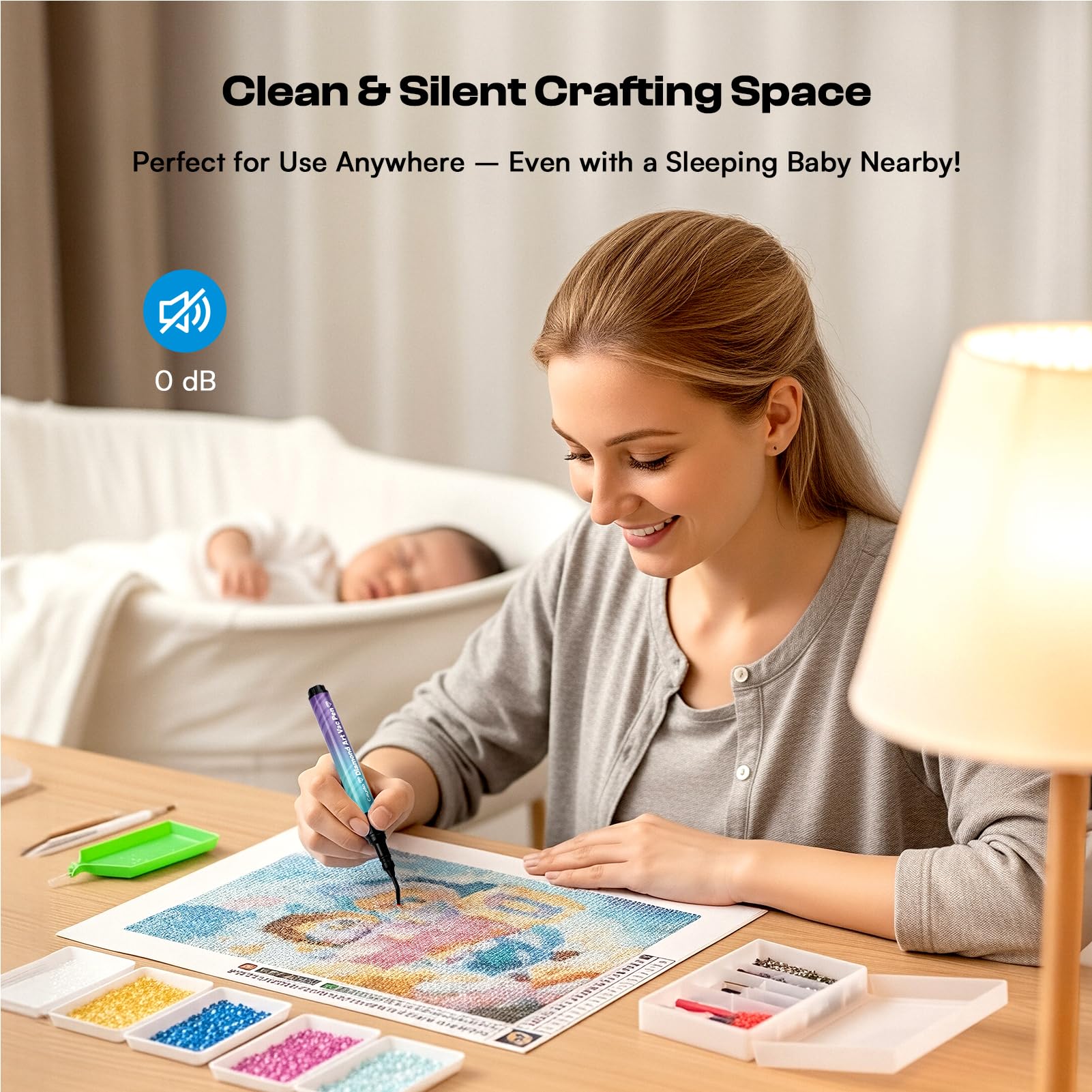 Caydo Stylo de peinture diamant sans cire et sans alimentation nécessaire, prise en main confortable, accessoires d'art diamant sans effort pour adultes