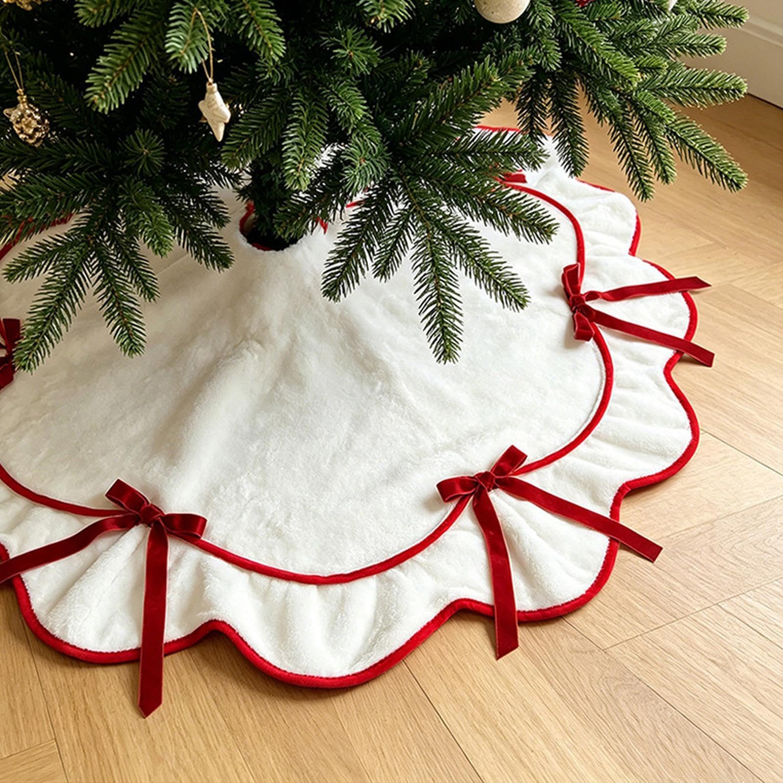 Duża spódnica choinkowa dom wiejski pluszowa kokardka antypoślizgowe