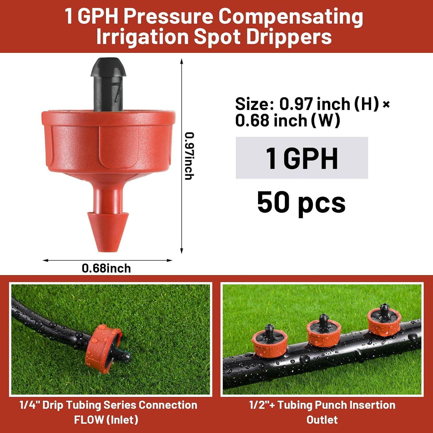 50pcs 1 GPH Pressure Compensating Drippers for Drip Irrigation
