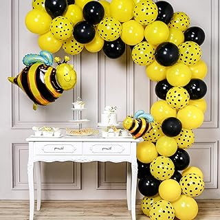 PartyWoo Bee Balloons, Yellow Balloons Yellow Polka Dot Balloons Black Balloons and Bee Foil Balloon, Bee Decorations for Bee Party, Bee Baby Shower, Bee Birthday Party, Mom to Bee Shower