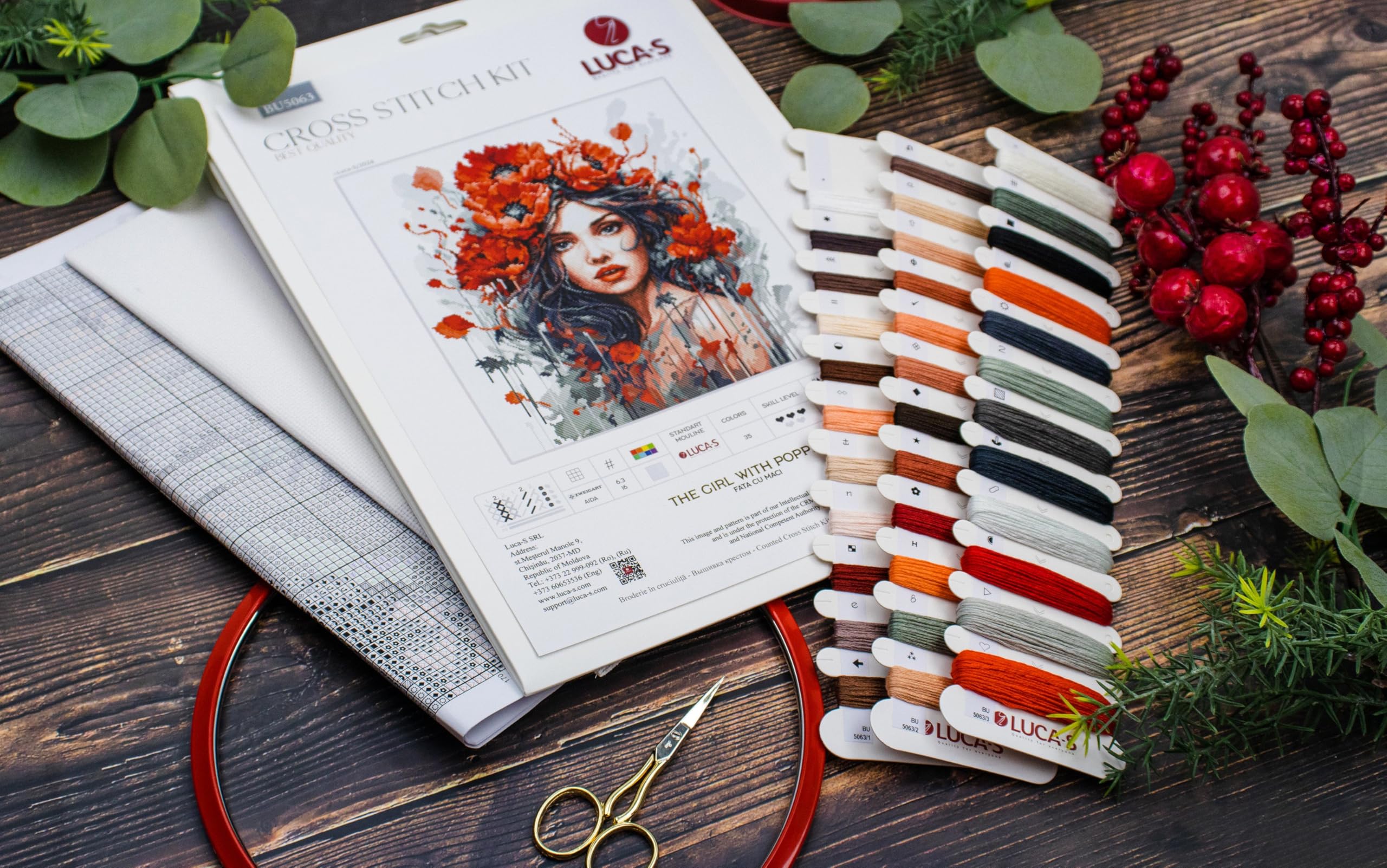 Luca-S BU5063 Kit de broderie au point de croix compté pour adultes La fille aux coquelicots