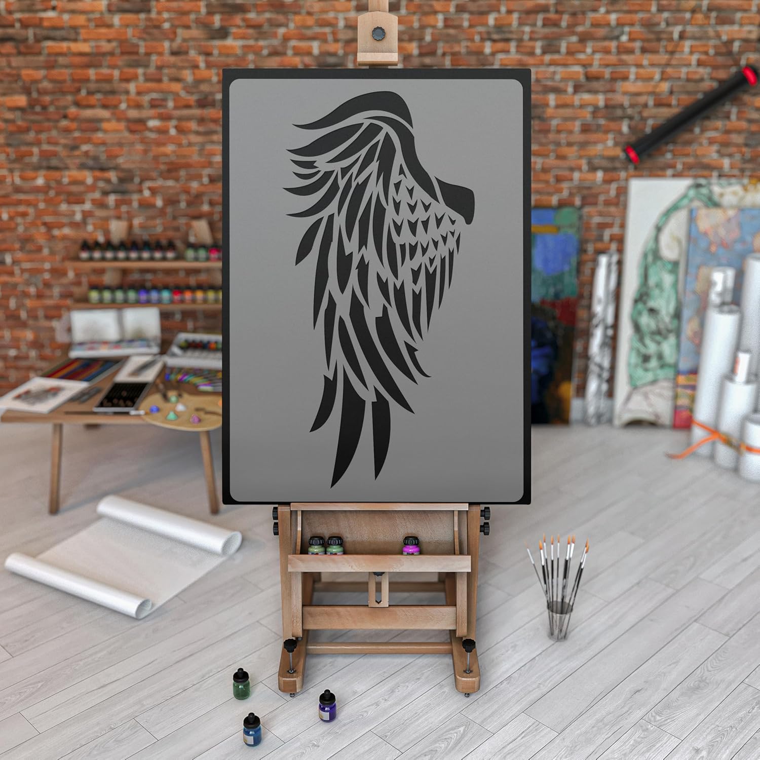 NAKLEO Large Wall Painting Stencil 23.2”x37.4”, Wings Angel Pattern, Reusable Plastic Template, DIY Art and Craft Home Decor, Floor Wood Fabric Furniture