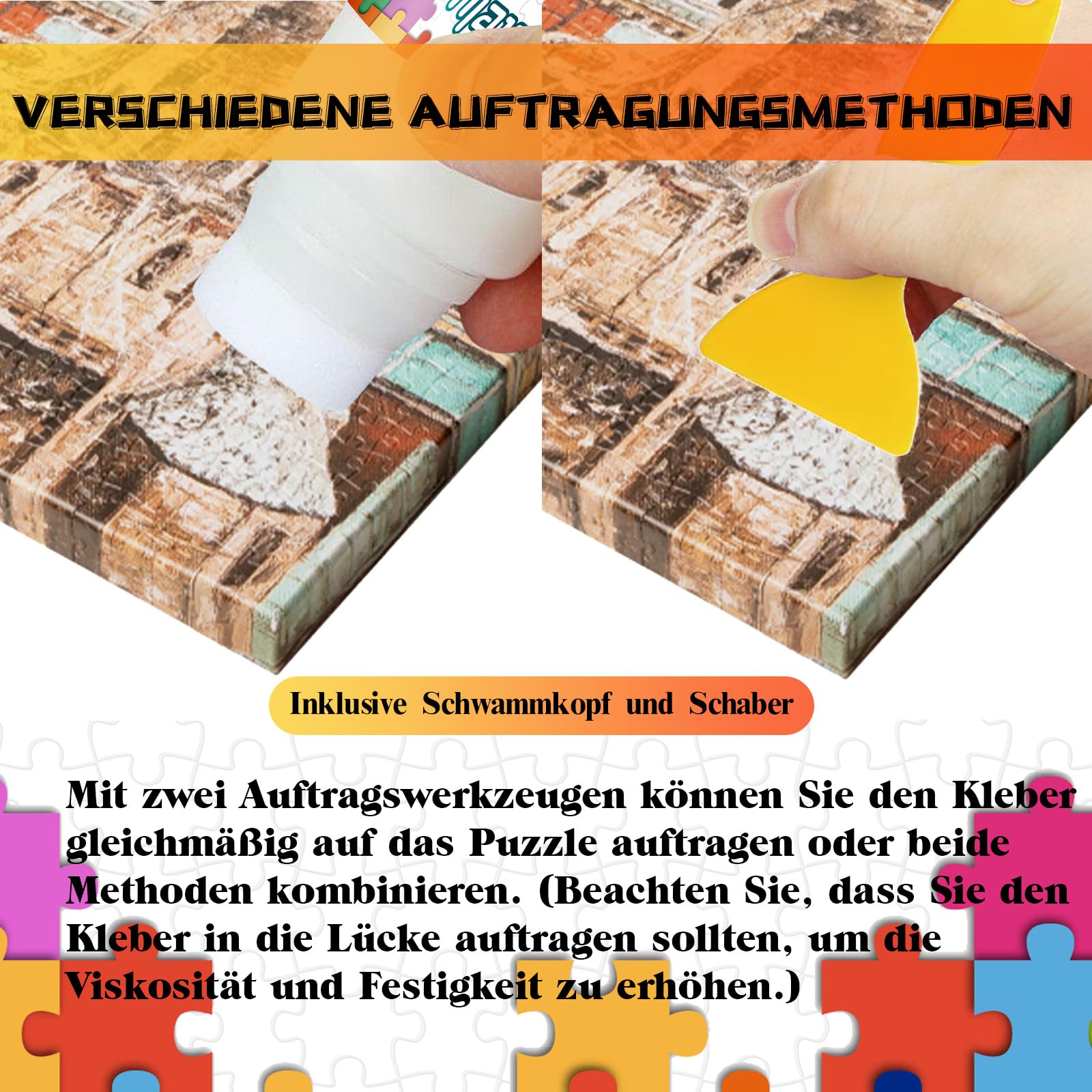 Puzzle Kleber Transparent, Puzzle Glue Mit Einfachem Schwammkopf und Applikator, Ungiftig Puzzelkleber, Puzzlekleber für 1000/2000 Teile, Geeignet für Kinder und Erwachsene (120ml*2)