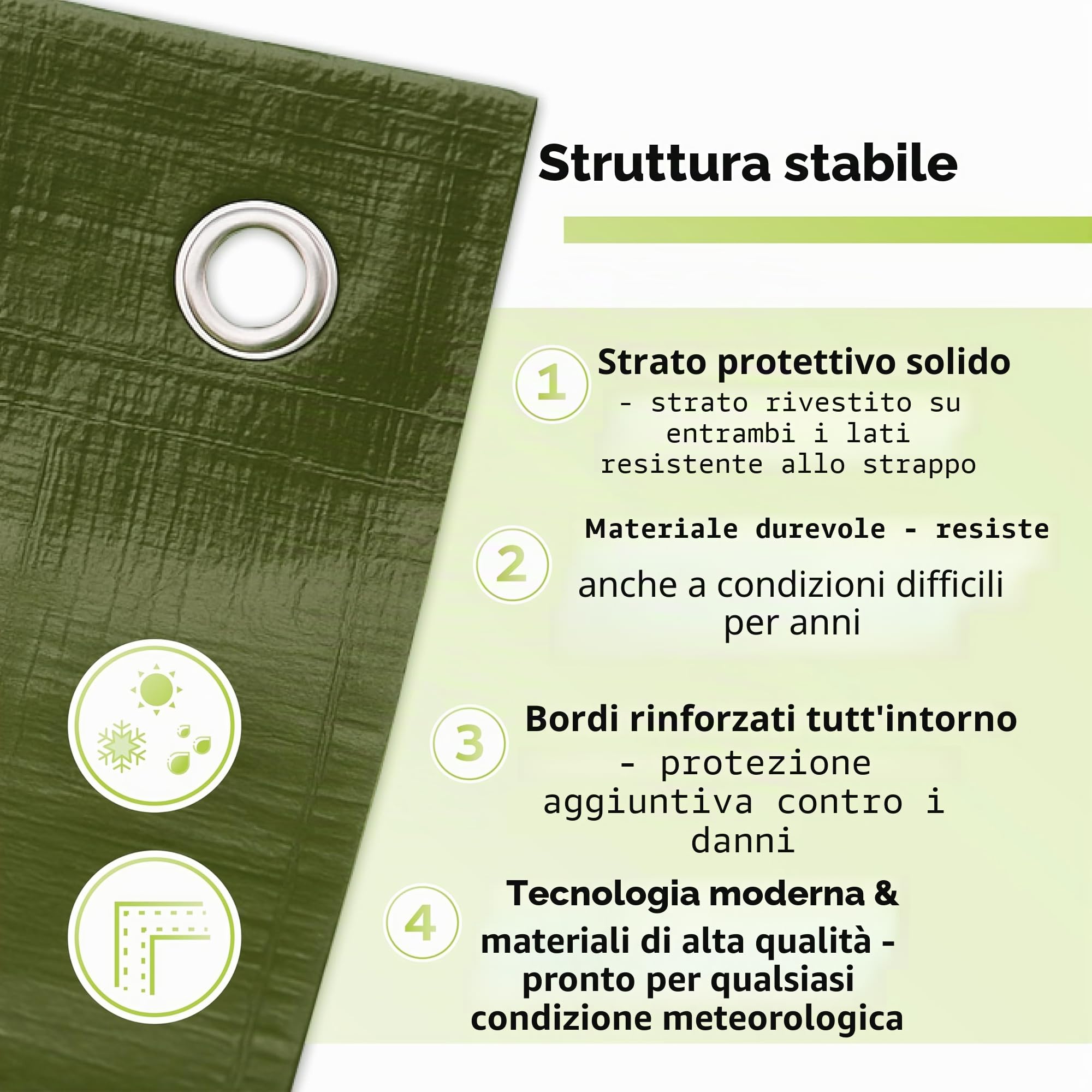 Telone impermeabile GF Premium Line 140g/m² verde 10m x 20m = 200m², telo in tessuto e protettivo, telone rinforzato occhiellato per barche, legno, piscina, mobili da giardino, auto, antistrappo