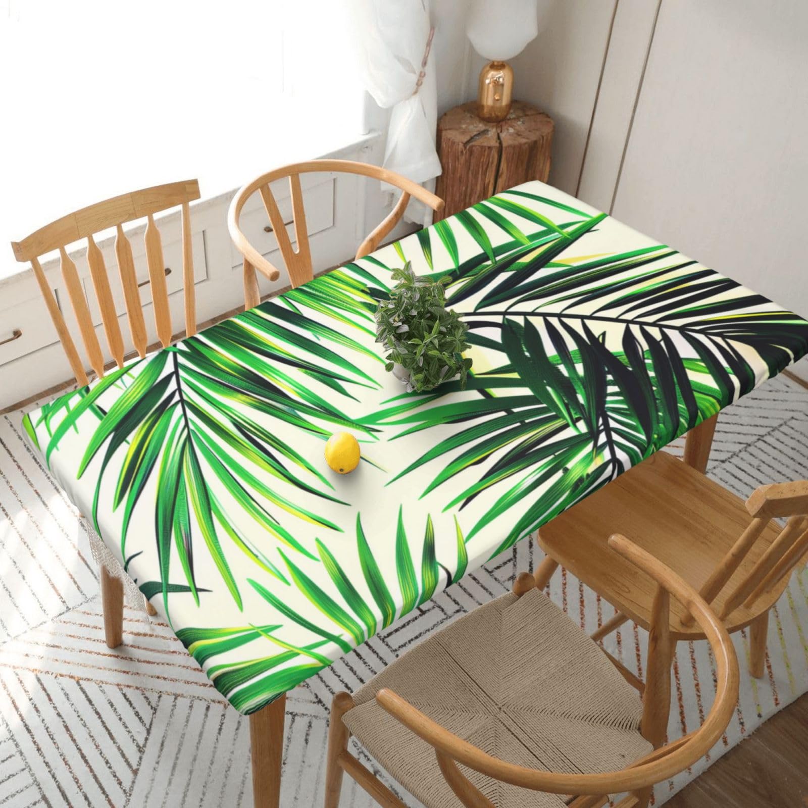 WPKJU Palm Tree Green Leaves Printed Tablecloths 5ft Rectangular Table Covers Washable Polyester Decorative Table Cloth for Dining Table Picnic Wedding