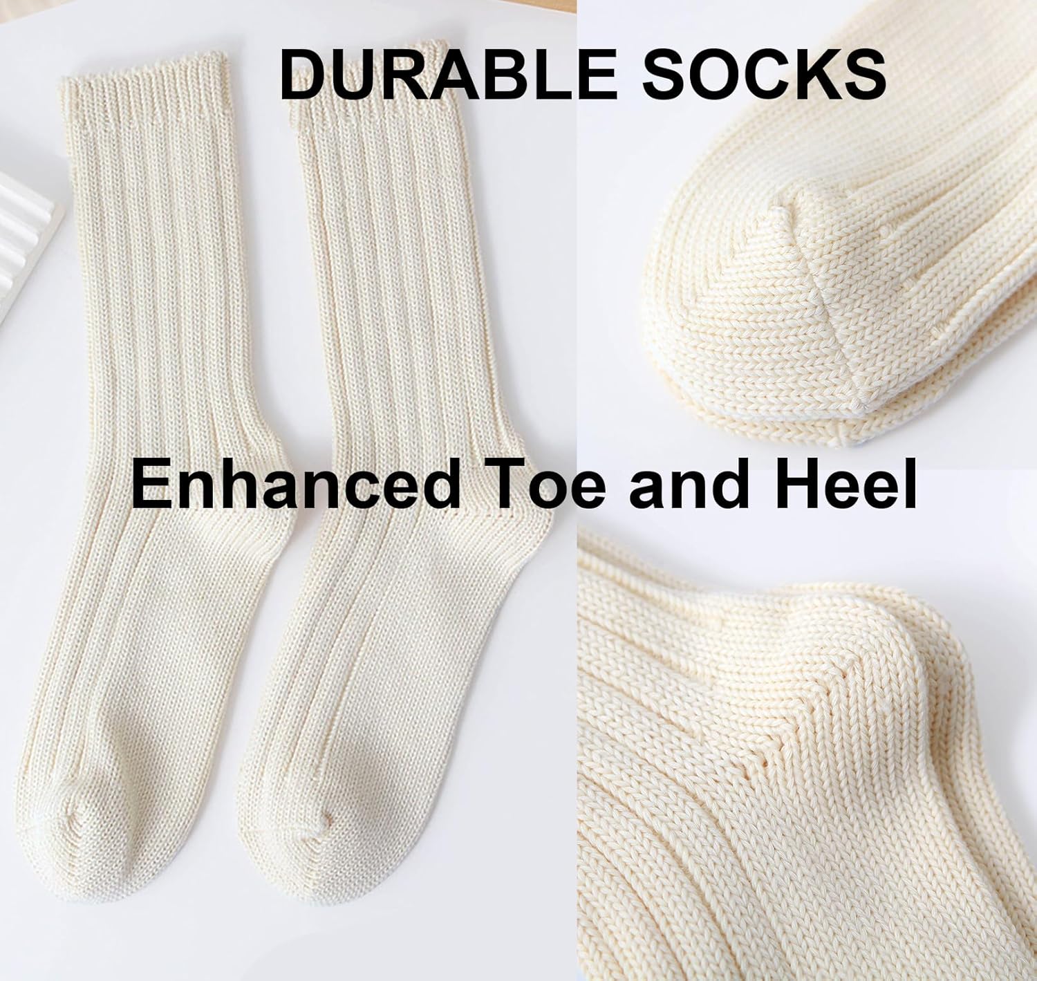 Thick Knit Natural 97% Cotton Crew Socks, All-Cotton Cozy Vintage Casual Socks for Men Women - Image 5