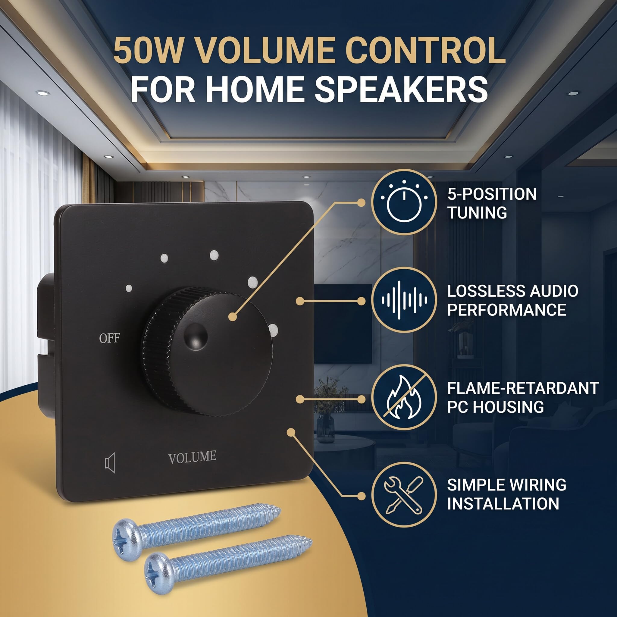 Yosoo Health Gear Controller Volume 50 W Montato a Parete 5 Marce per Altoparlanti Domestici