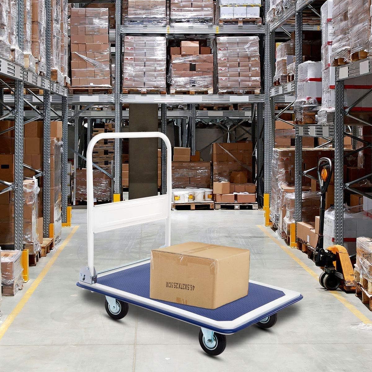 ARLIME Folding Platform Truck, Hand Push Cart, Warehouse Rolling Flatbed Dolly with Swivel Wheels, 660 LBS Load Capacity, Ideal for Home, Auto, Office Use