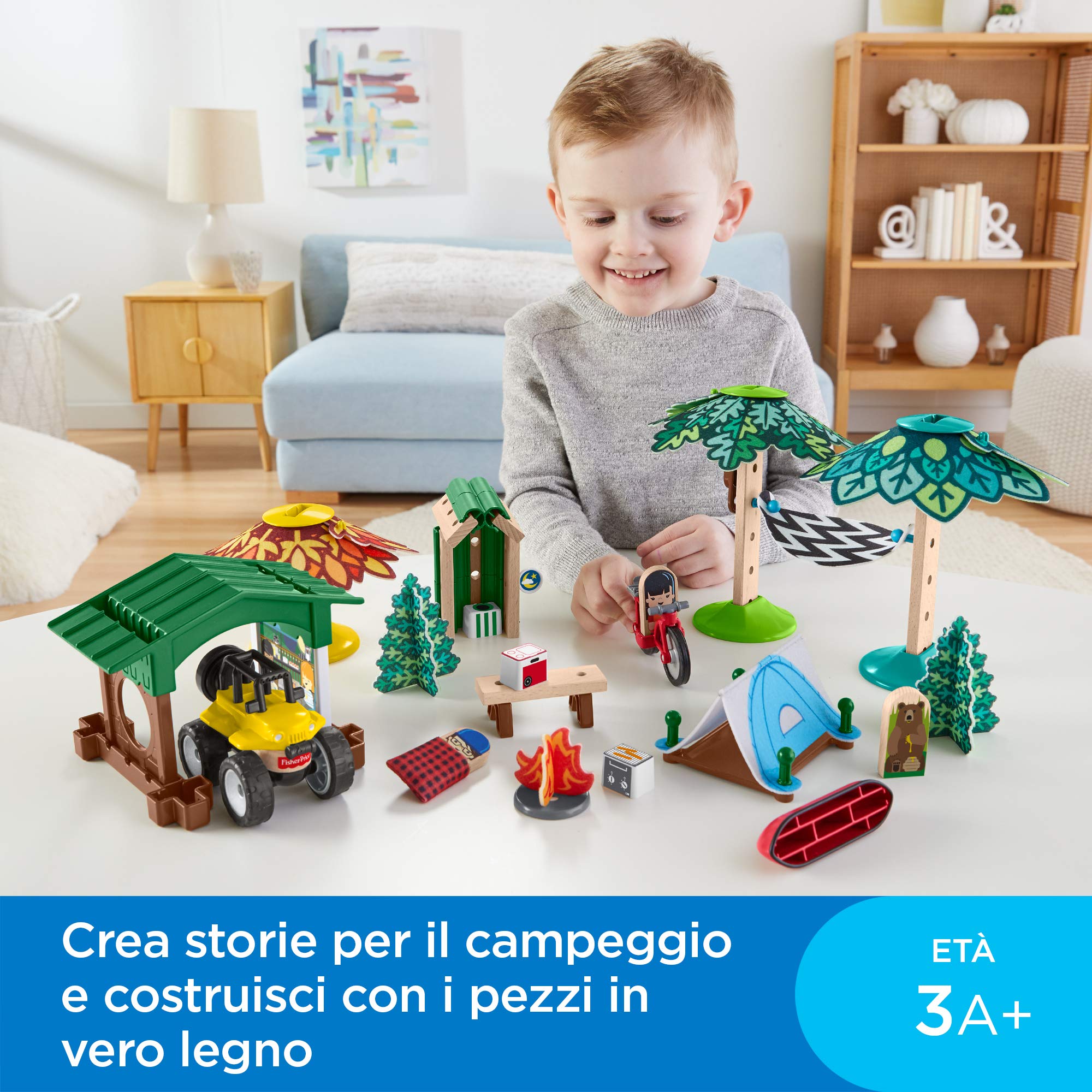 Fisher-Price - Wonder Makers Campeggio Set da Costruzione con più di 60 Pezzi, Giocattolo per Bambini 3+ Anni, GFJ10