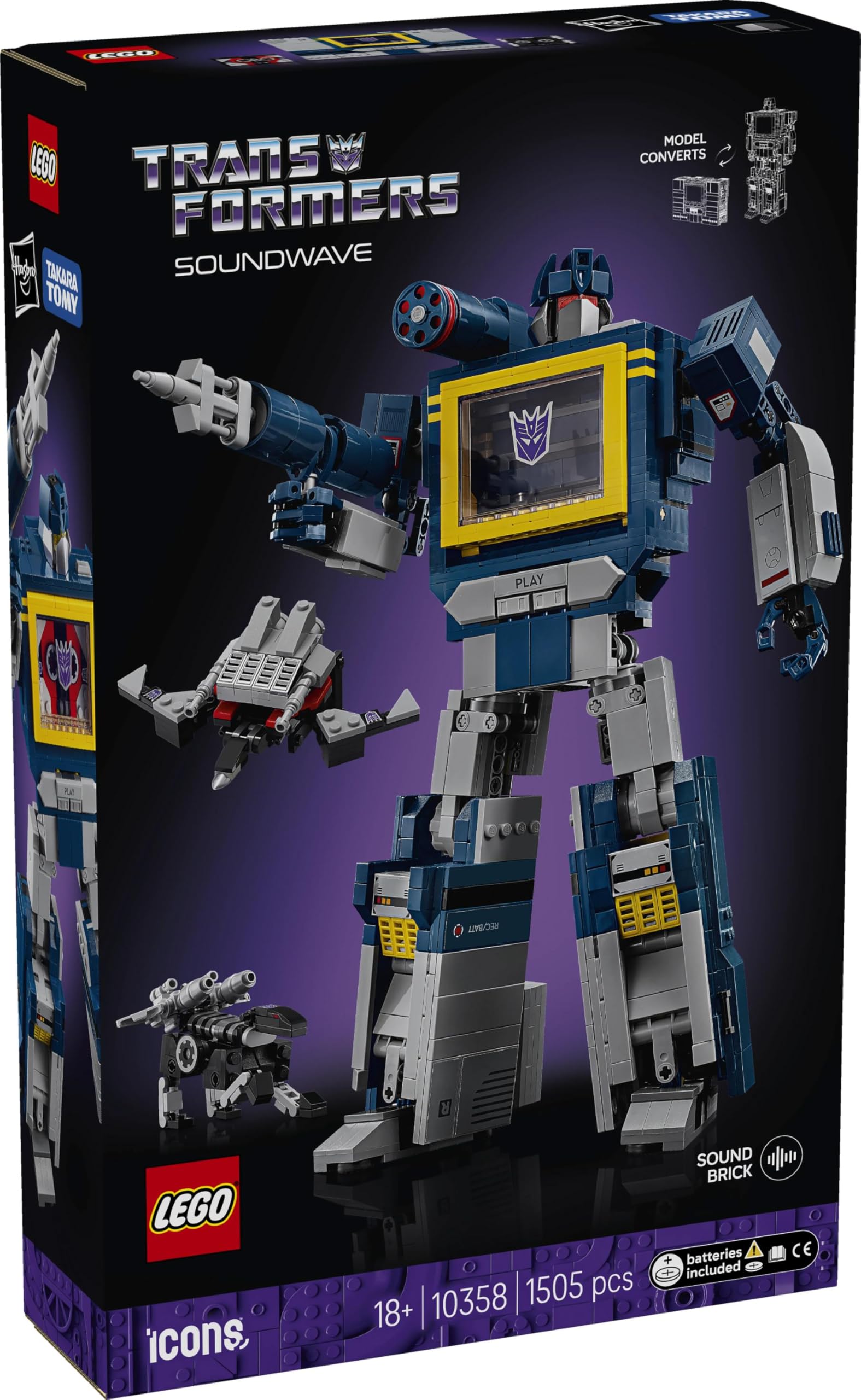 LEGO Icons Transformers: Soundwave 10358 | Model kolekcjonerski, zestaw konstrukcyjny dla dorosłych, prezent dla fana Transformers, dekoracja z klocków, 1505 elementów
