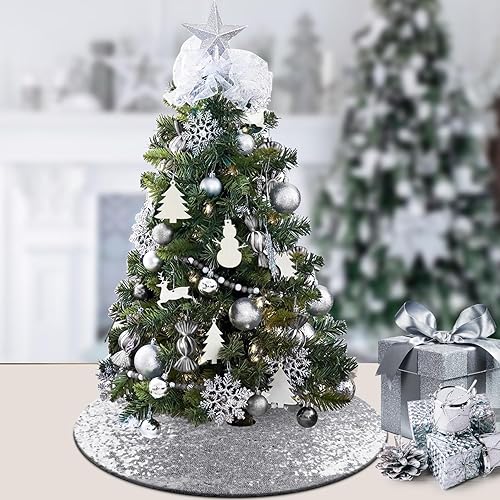 yuboo Mini falda negra para árbol de Halloween, 24 pulgadas, con lentejuelas, adornos de árbol de Navidad con purpurina para árbol de Navidad