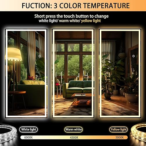 Miniatura 2 de Hasipu Espejo de longitud completa con luces, espejo de pared iluminado LED de 44 x 16 pulgadas, espejo colgante sobre la puerta, espejo de cuerpo