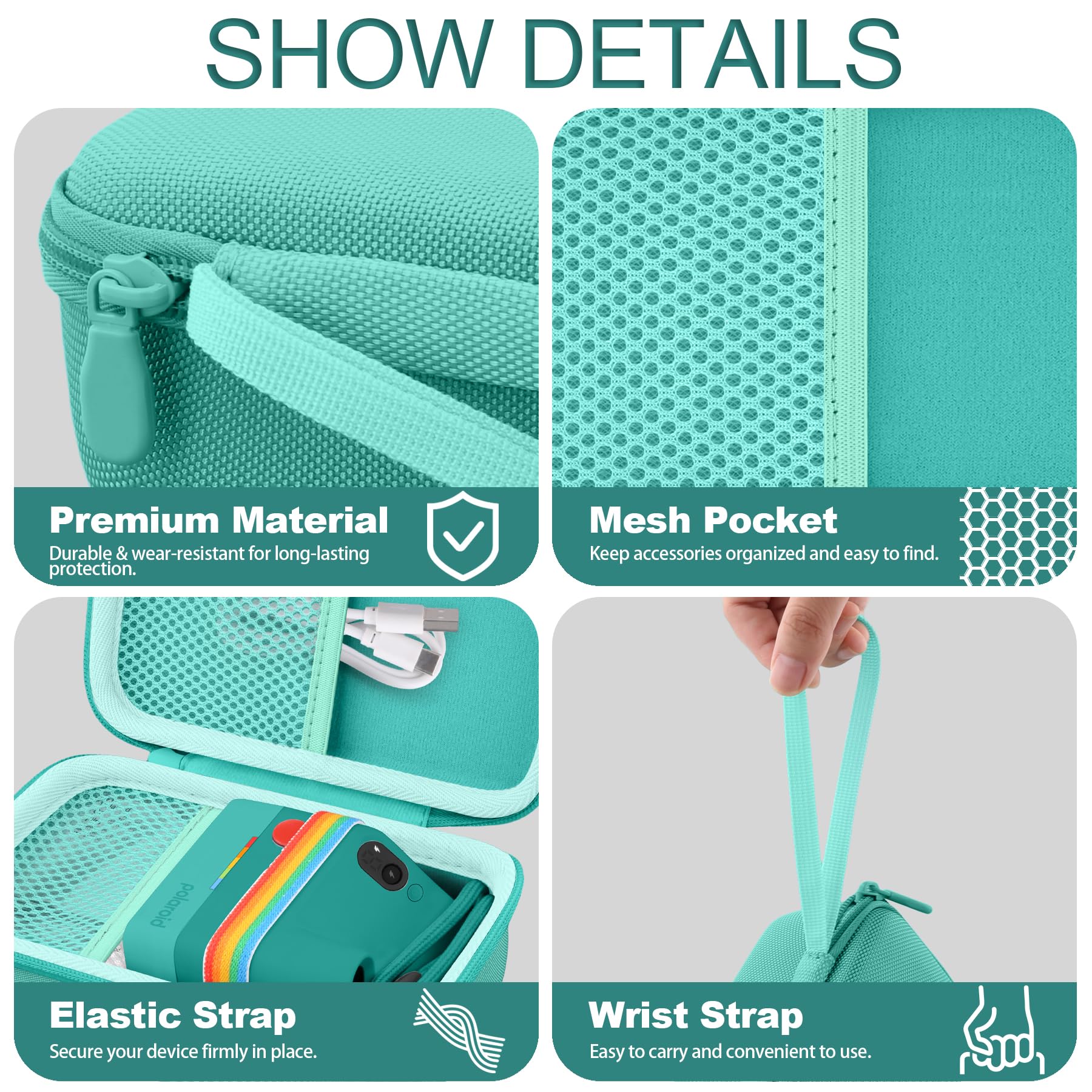 Khanka Custodia per Polaroid Go Gen 3/Gen 2/Go Mini - Grigio + Verde menta