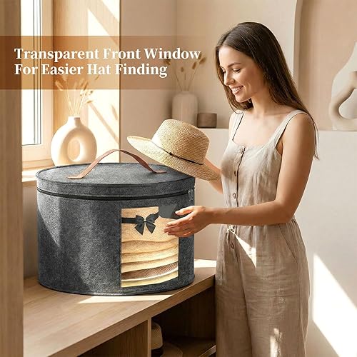 Miniatura 7 de Caja para sombreros, cajas para sombreros para mujeres/hombres, 17 pulgadas de profundidad x 10 pulgadas de alto, caja de almacenamiento