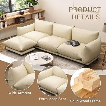 Modern Sectional Couches,Mid-Century Modular Loveseat Couch,Chenille,Beige