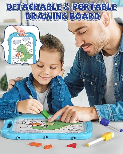 Miniatura 6 de Lehoo Castle Caballete para niños, caballete de arte 4 en 1 de doble cara para niños con pizarra blanca magnética y pizarra de tiza, caballete