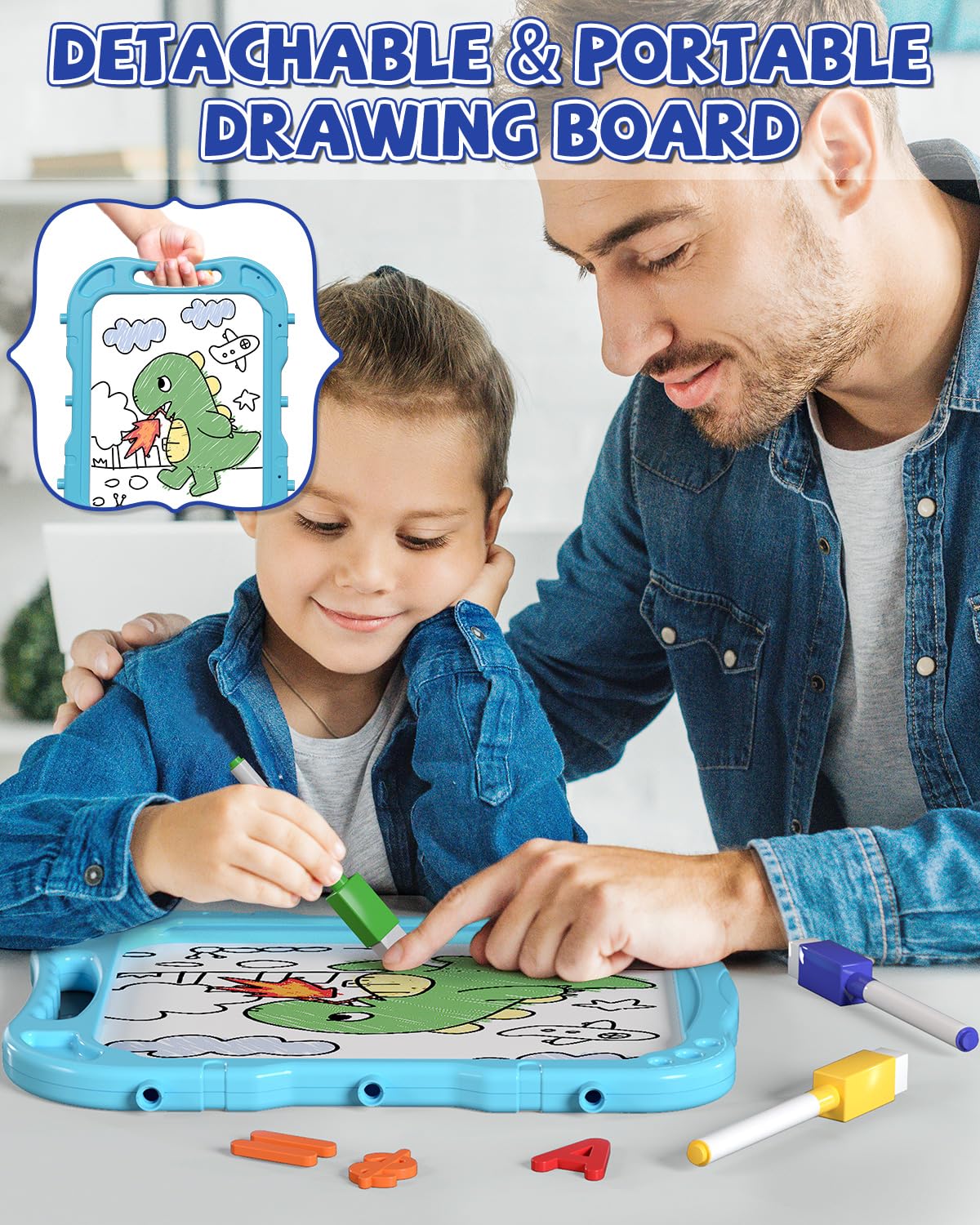 Caballete para niños, caballete de arte 4 en 1 de doble cara para niños con pizarra blanca magnética y pizarra de tiza, caballete ajustable para niños y niñas con accesorios de dibujo y 6