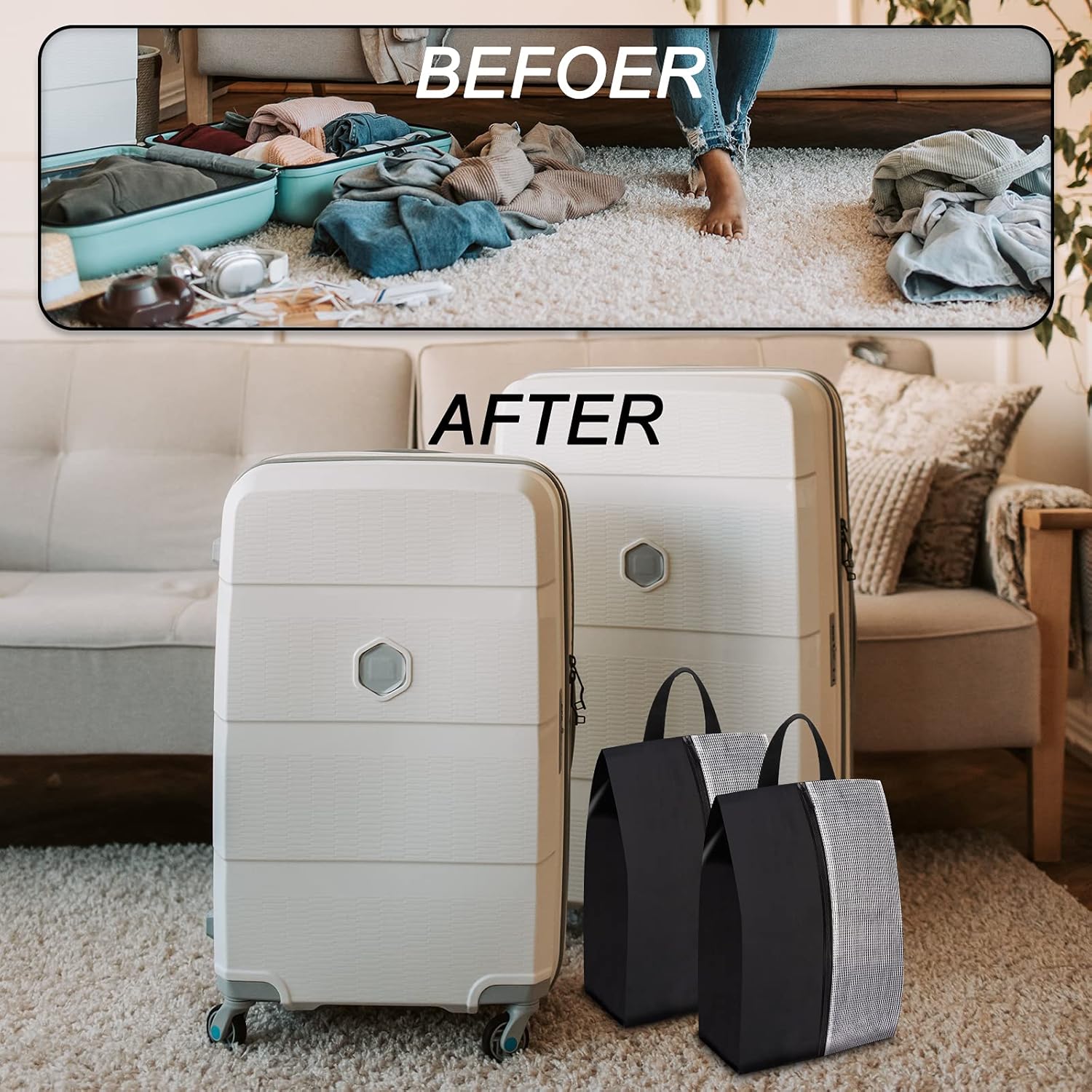 Lermende 5pack Travel Shoe Bags Waterproof Nylon Organizer Storage Tote Pouch-Black : Clothing, Shoes & Jewelry