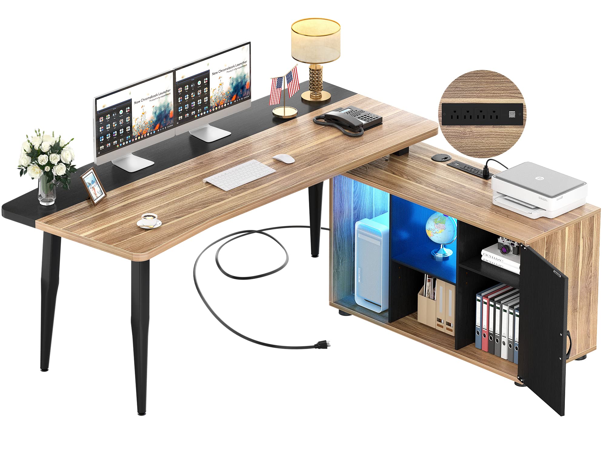 Buy Unikito L Shaped Desk with Power Outlet and LED Light, 55 inch
