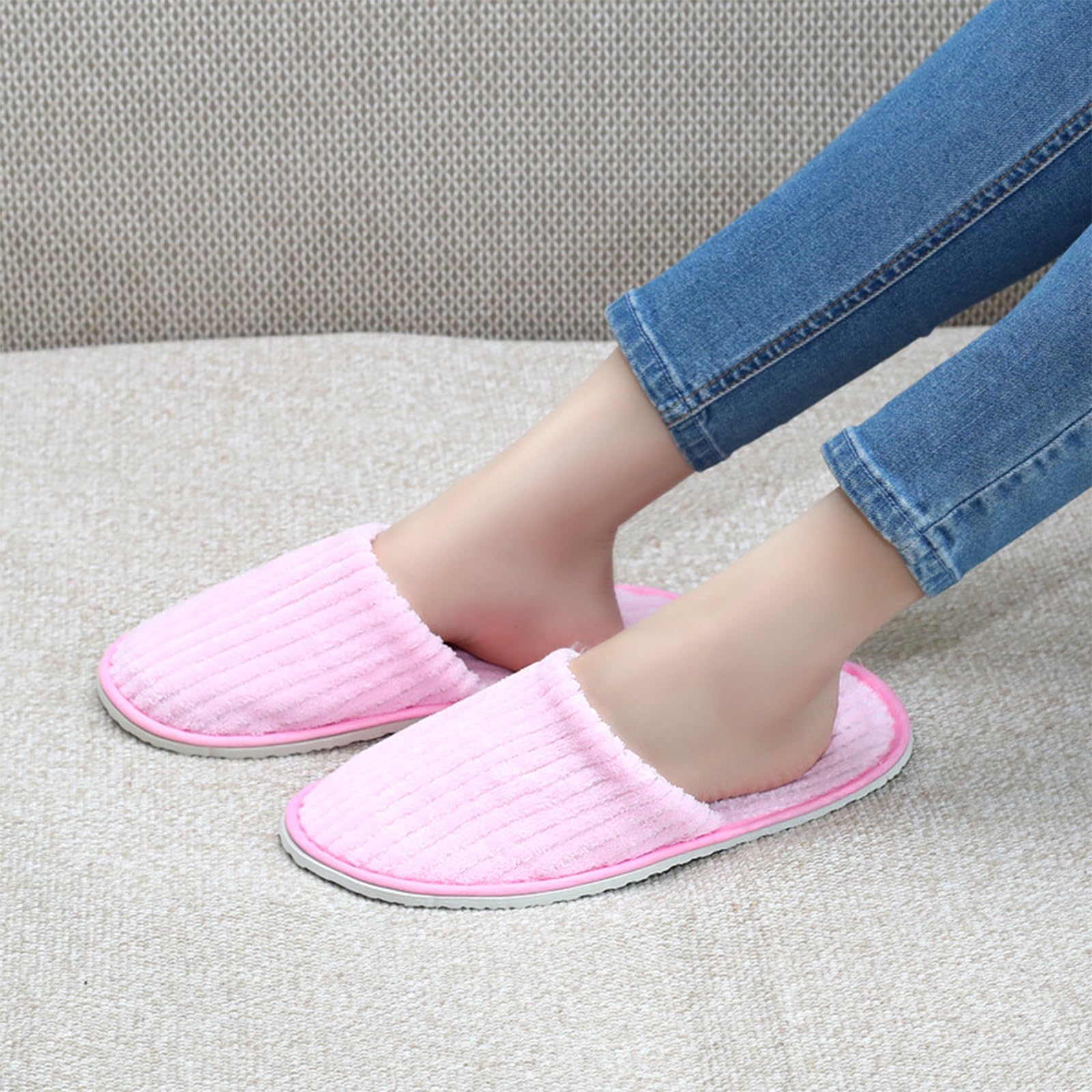 Pantofole per ospiti e hotel, 6 paia spugna antiscivolo, tessuto corallo, 28x11 cm, Rosa