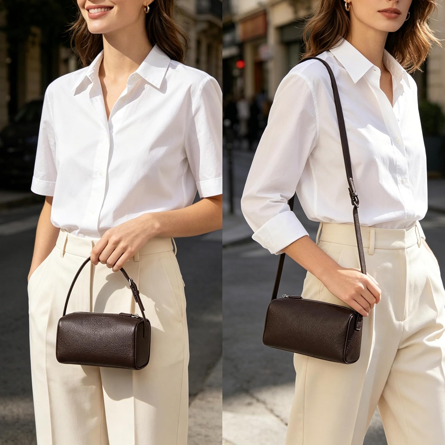 DAILANDO Small Leather Top Handle Tote Hobo Purse, Women's Designer Mini Barrel Boston Crossbody Bag with Two Way Straps | Premium Little Purse