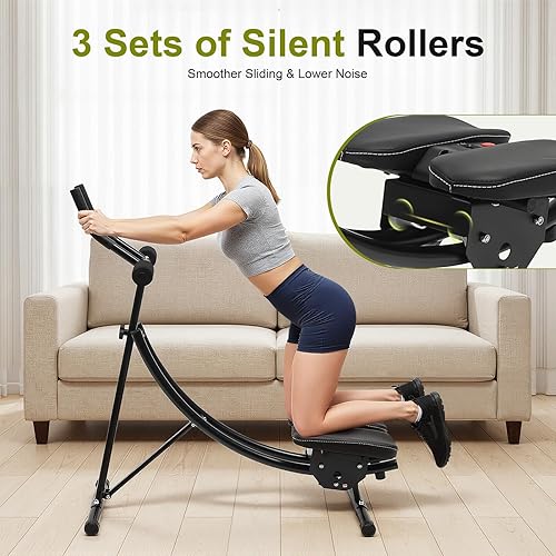 Miniatura 7 de Abdominal Crunch Coaster, Height Adjustable Ab Trainer Abdominal Whole with LCD Monitor & Six Silent Rollers, Body Workout Machine for Home, Negro