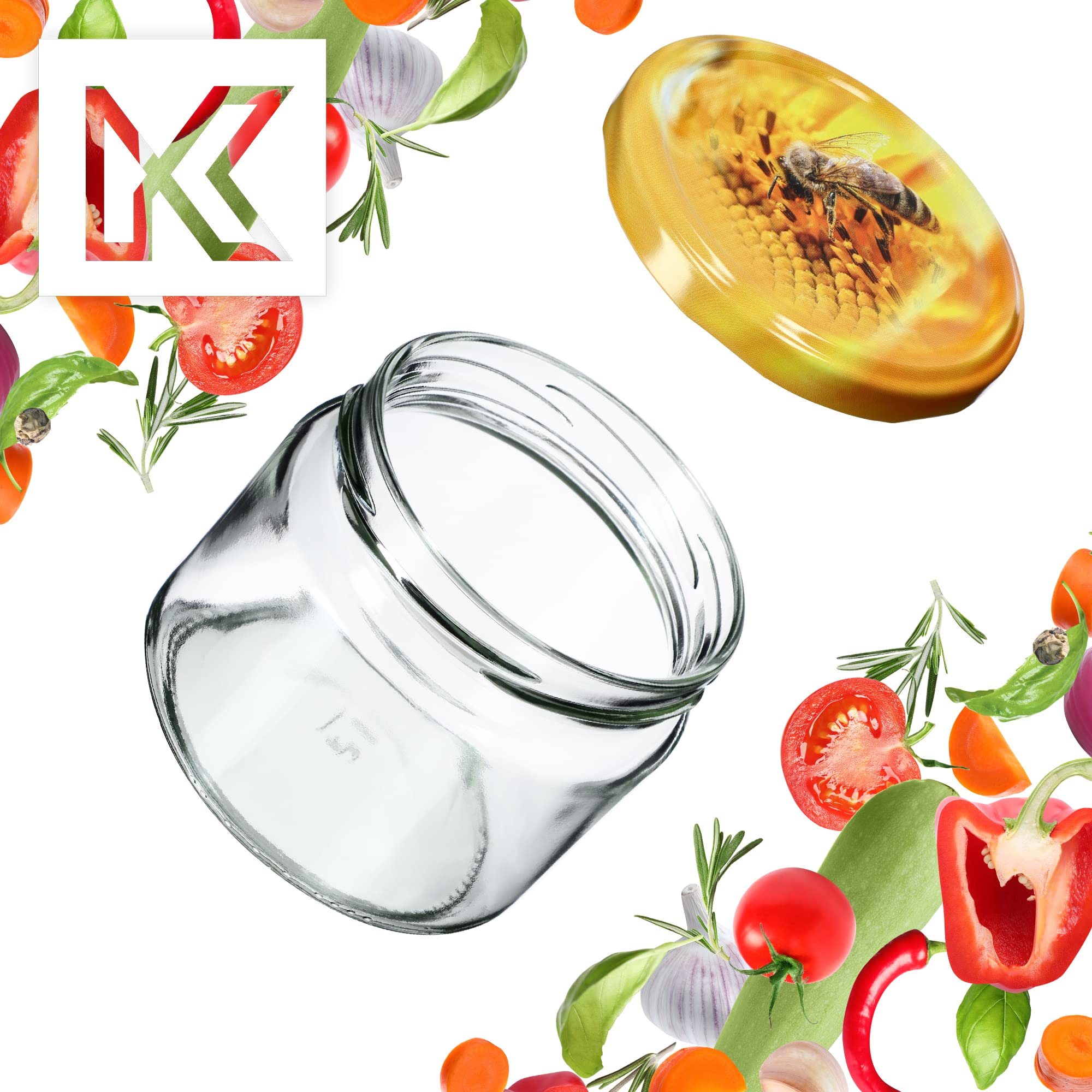 KADAX 50er Set Marmeladengläser 330ml TO82 Biene, Einmachgläser Vorratsgläser Mason Jar mit Schraubdeckel, Luftdichte Schraubgläser, Honig & Konfitüre
