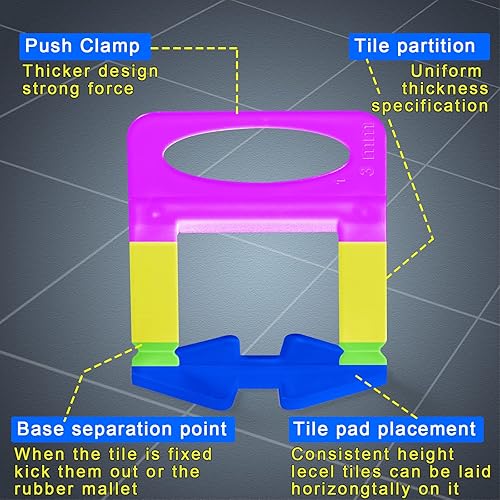 Miniatura 5 de Clips para sistema de nivelación de azulejos de 18 pulgadas, 2000 piezas de clips espaciadores de azulejos y 300 cuñas amarillas reutilizables para