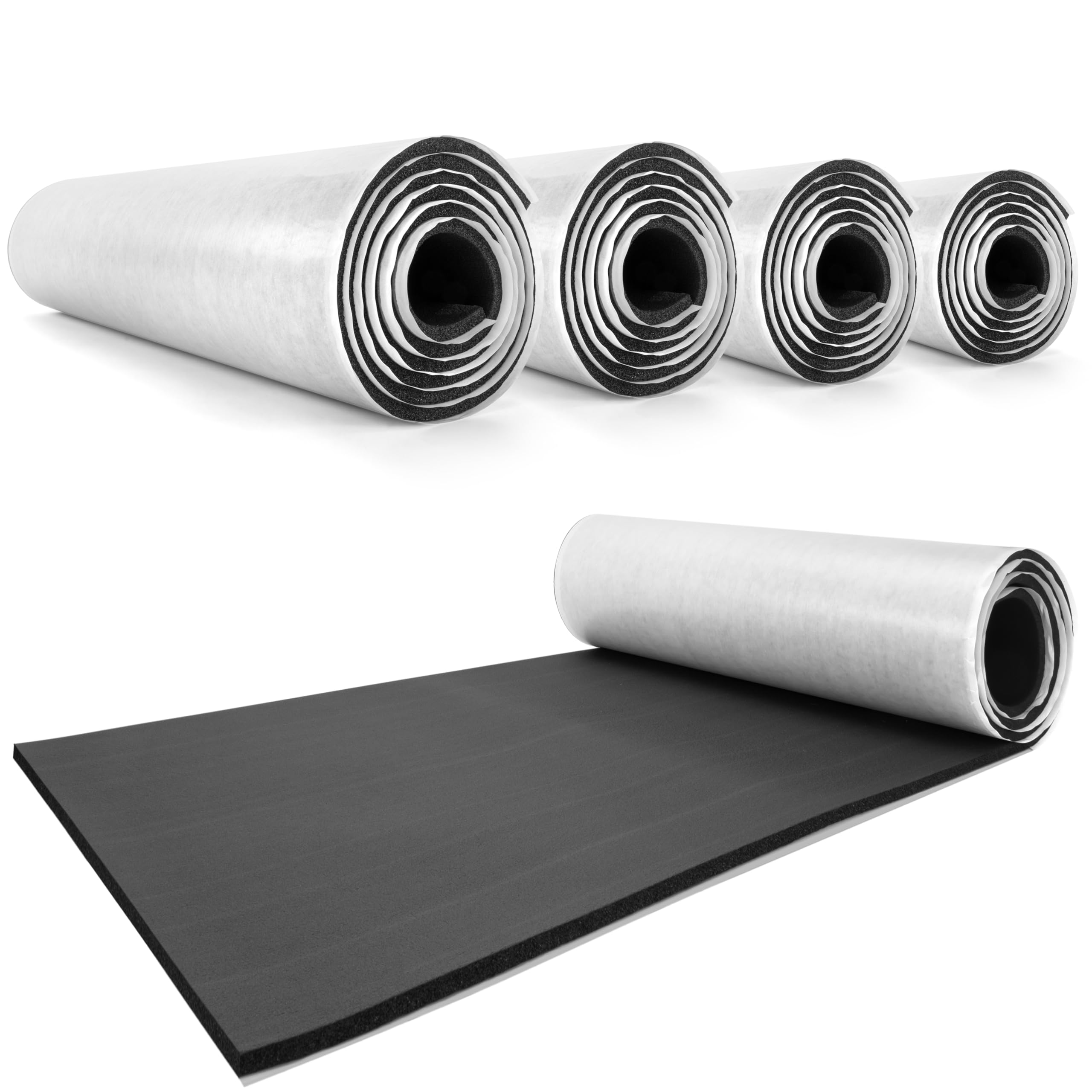 HASKYY 1QM Premium Tappetino isolante acustico autoadesivo per auto, roulotte, 5 pezzi, rotolo di schiuma 50 x 200 x 1 cm, ignifugo, impermeabile