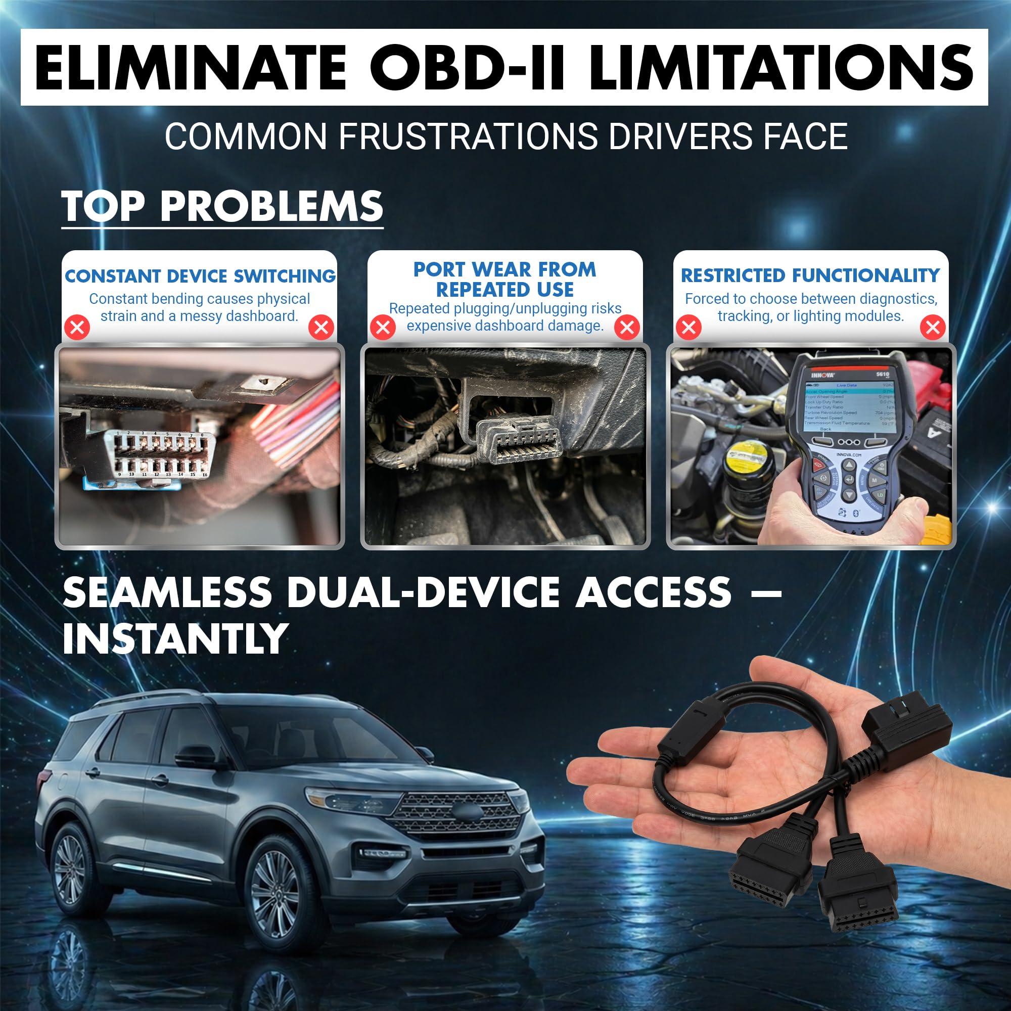 Z-Flash OBD-II Splitter Cable Modules | 2 Port OBD2 Adapter