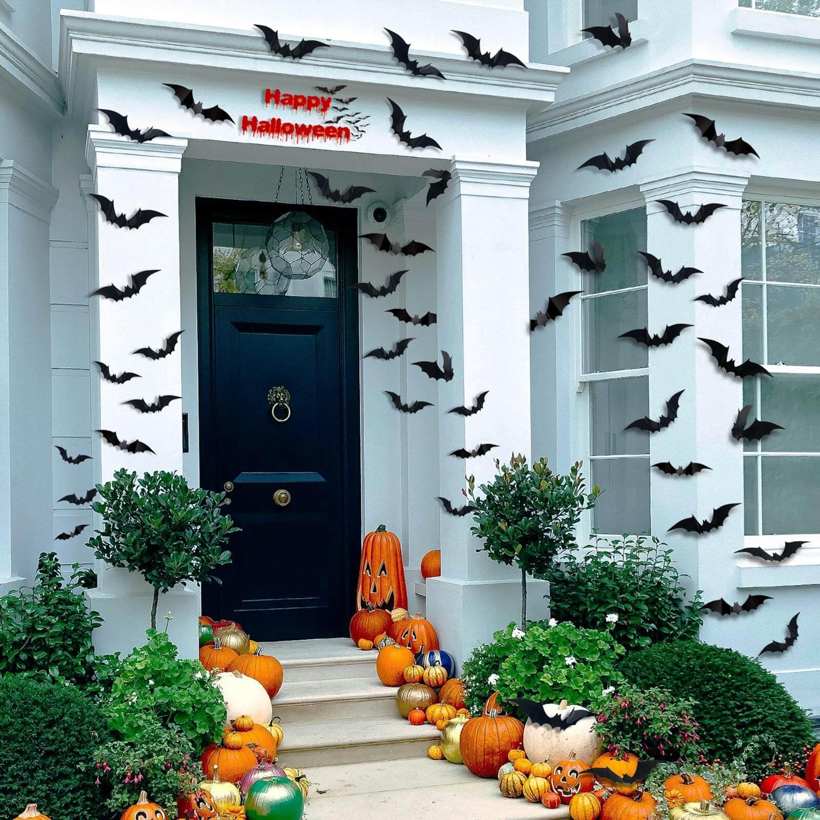 Decorazione da parete con pipistrelli di Halloween, 60 pezzi, decorazioni 3D in plastica con 20 clip per feste, riutilizzabili, fai da te, decorative, in PVC, nero, spaventoso, grandi adesivi per