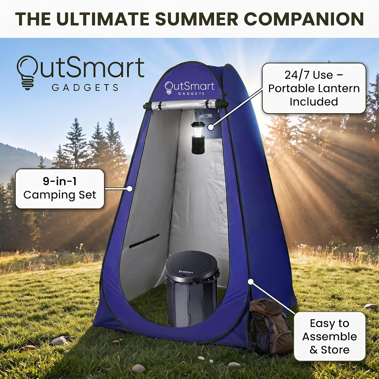  Outdoor Portable Toilet Set for Adults with Camping Night Lantern, Folding XL Toilet, Pop Up Privacy Tent and Carry Bags, Multipurpose Potty, Washable and Foldable for RV Travel thumbnail