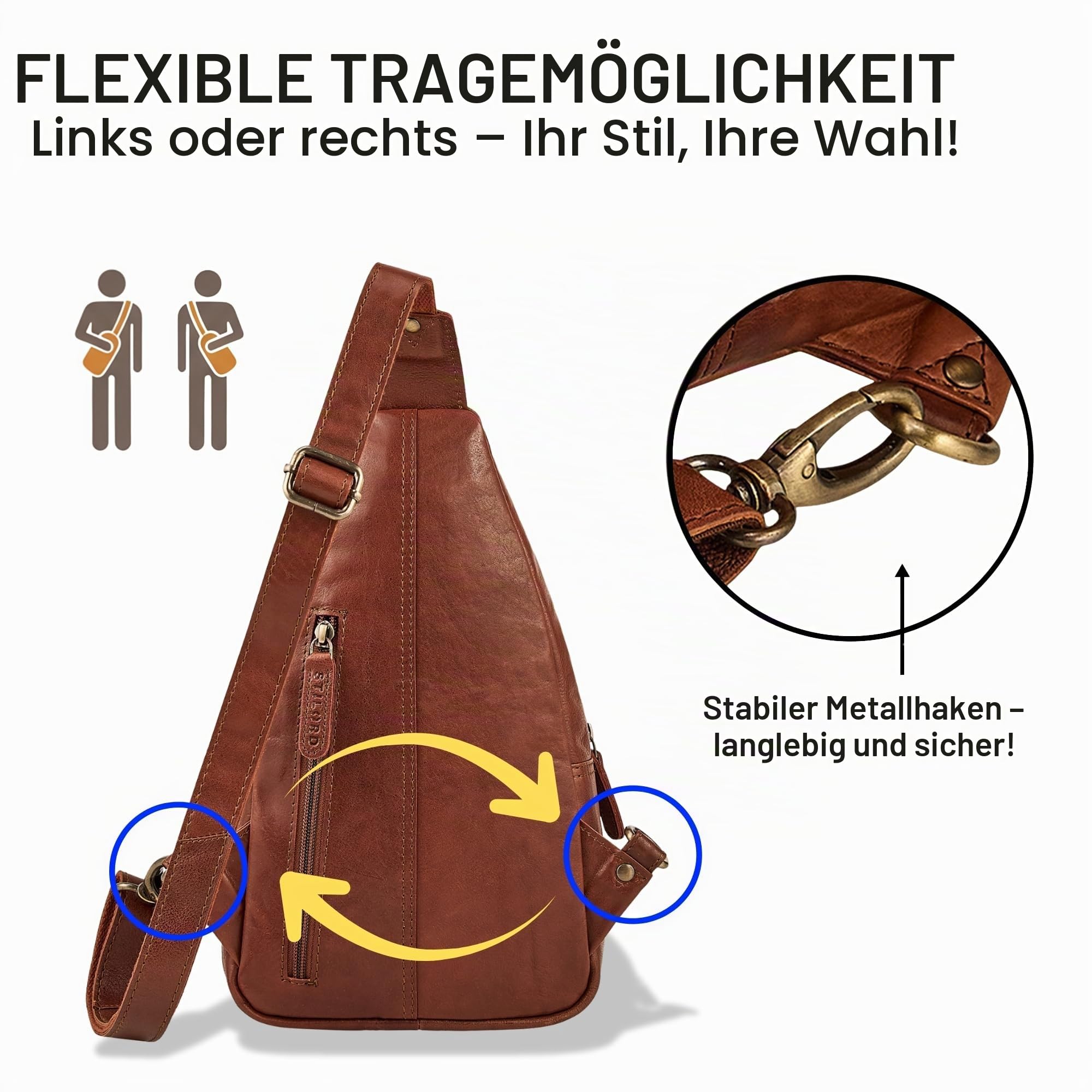 STILORD "Torino Stylishe Sling Bag Herren Leder Schwarz Crossbody Bag - Echtleder Herrentasche zum Umhängen Tablet 8,3 Zoll - Anti-Diebstahl Brustbeutel Reise & Alltag