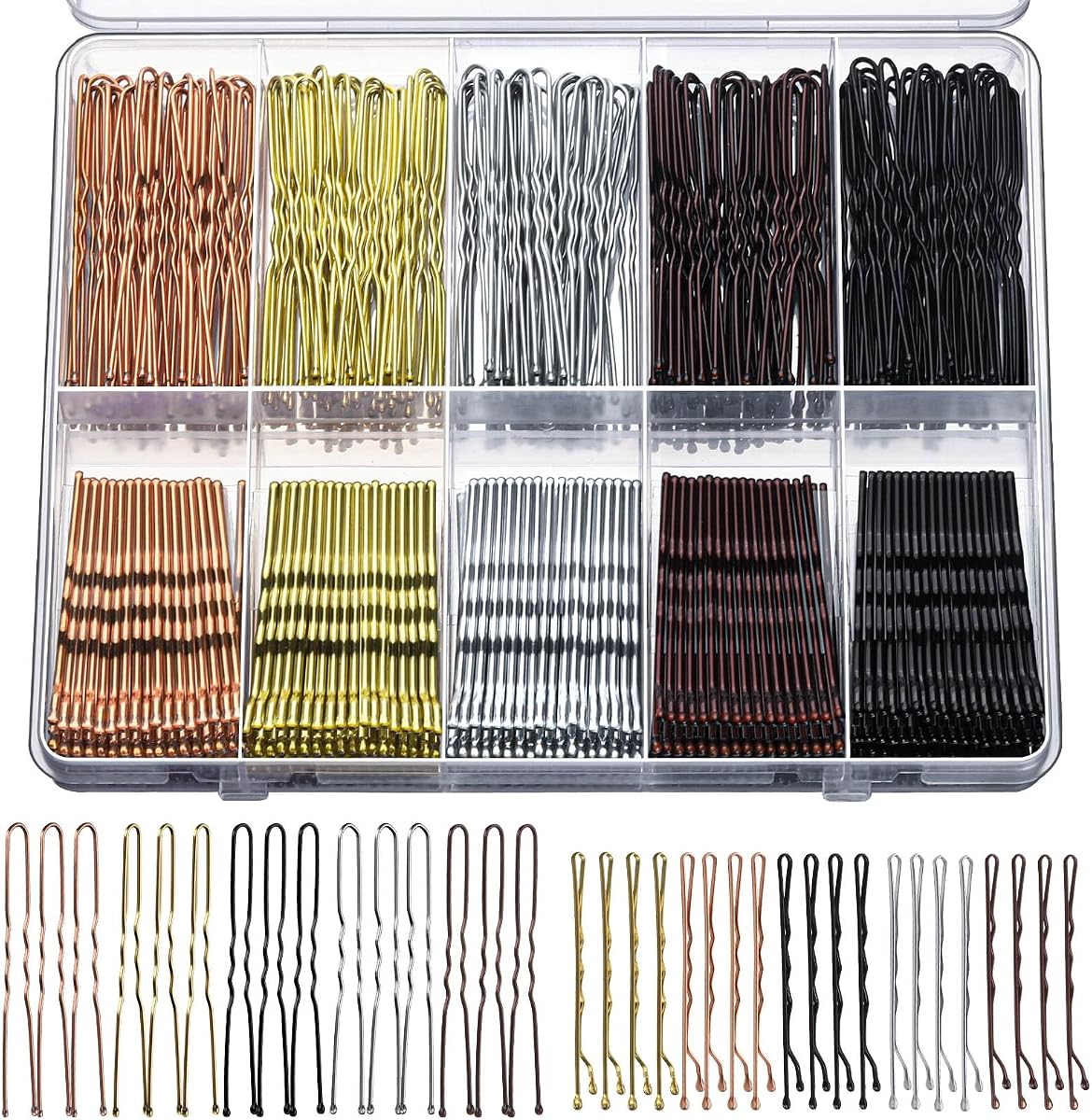 YGDZ 400 Counts Bobby Pins Bun Hair Pins Set, 2inch Bobby Pins for Women, 2.36inch U Shaped Hair Pins for Buns, 5 Colors Brown Blonde Black Hair Accessories for Hair Styling