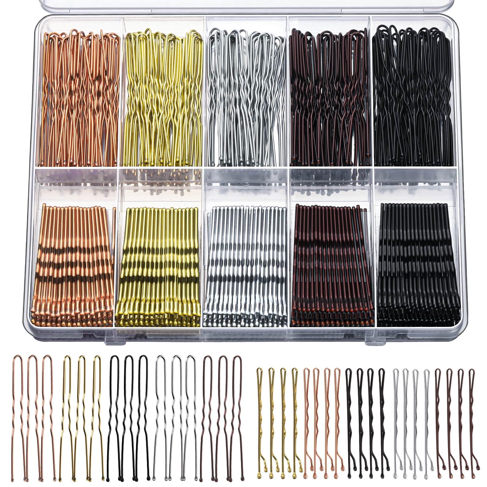 YGDZ 400 Counts Bobby Pins Bun Hair Pins Set, 2inch Bobby Pins for Women, 2.36inch U Shaped Hair Pins for Buns, 5 Colors Brown Blonde Black Hair
