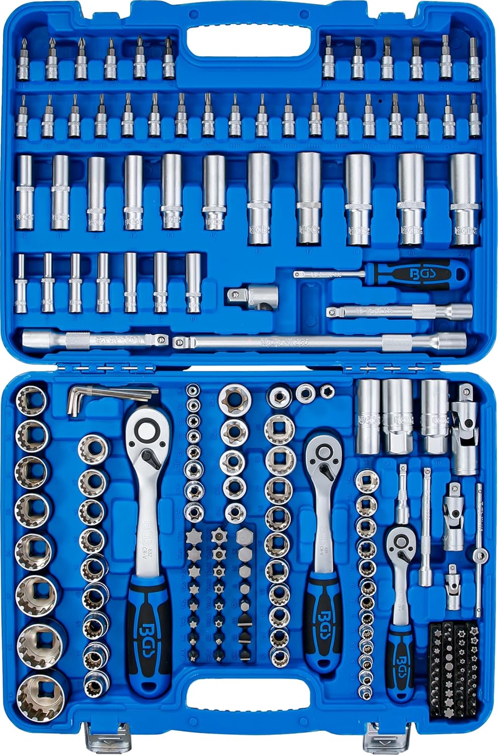 BGS 2247" Gear Lock Socket Set, Silver/Blue, 1/4"inch-3/8"inch-1/2"inch, Set of 192 Pieces