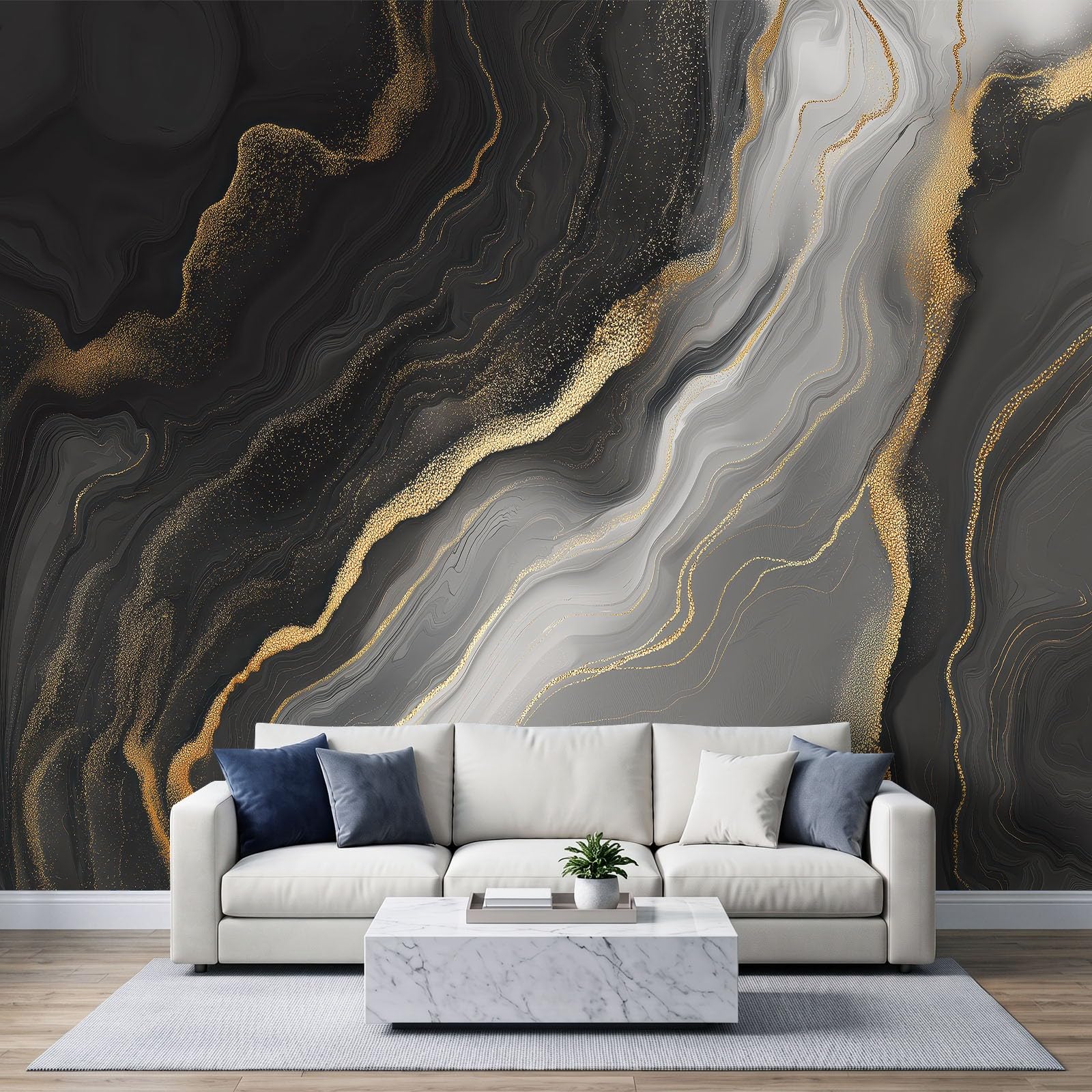 Générique 400 x 280 cm Panoramiczna tapeta abstrakcyjna tekstura 3D złoty marmur design, dekoracja ścienna do zdjęć, tapety z włókniny dekoracja ścienna salon sypialnia, szary