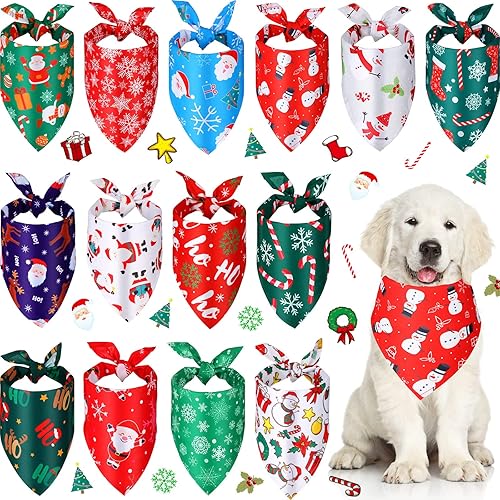Xuniea 14 bandanas de Navidad para perro, bandana para mascotas, bufanda para perros pequeños, medianos y grandes, accesorios para disfraz de fiesta